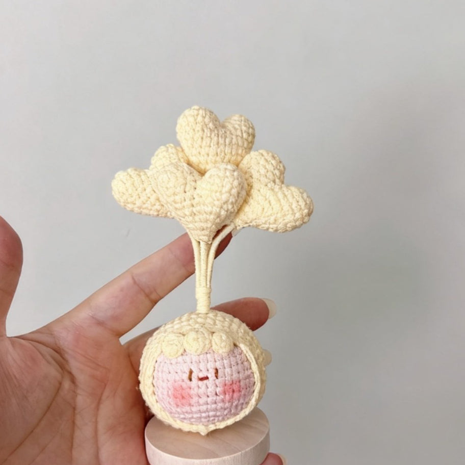 Giftwowo Finished Knitted Crochet Flower Pom-Pom Ornament, Handmade Unique Gift for Valentine's Day and Teacher's Day