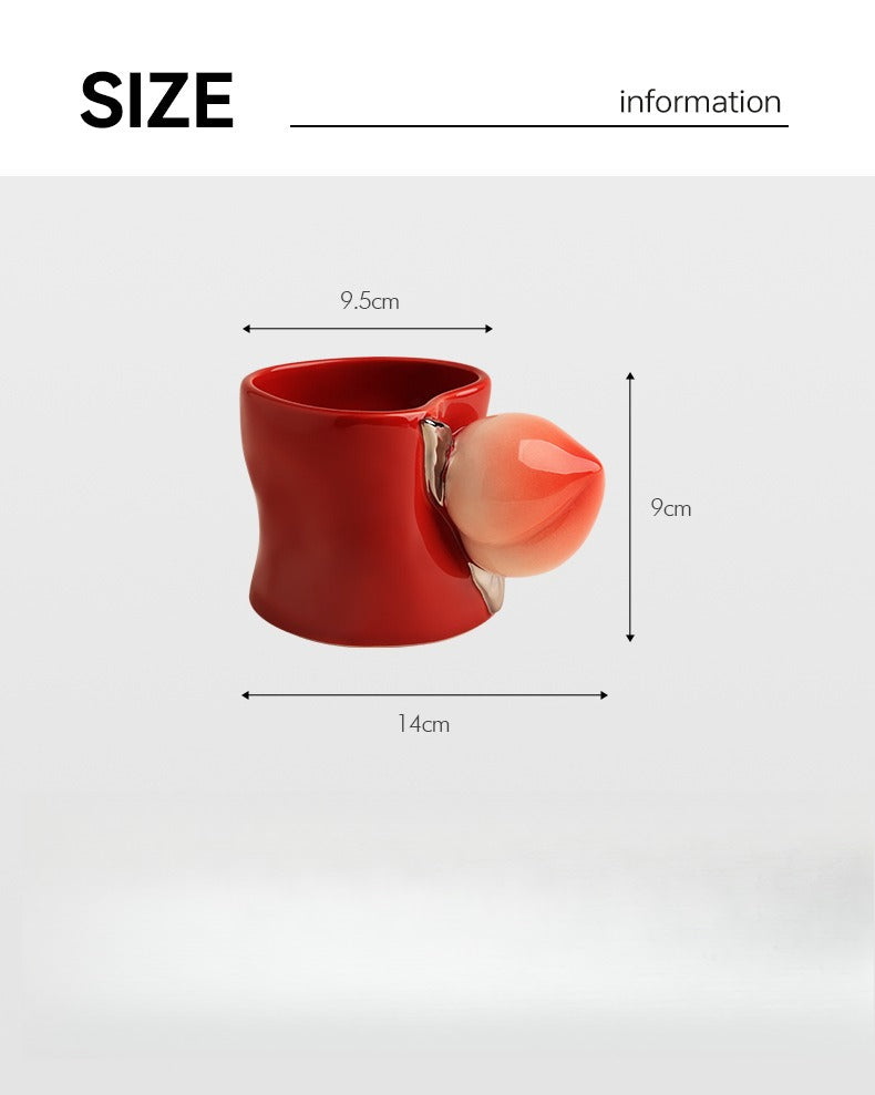 Giftwowo Creative Peach Shaped Handle Mug, Korean INS Cute Heart-shaped Cup Mouth Ceramic Coffee Cup, Modern Household Water Cup