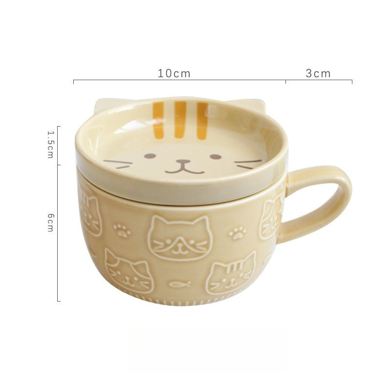 Giftwowo 1PC Cartoon Cat with Cover Coffee Cup Cute Breakfast Cup Creative Coffee Cup Milk Cup Wter Cup with Lid