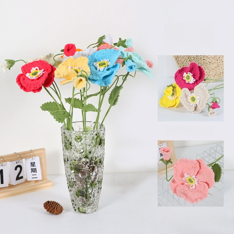 Giftwowo 1PC Handcrafted Yarn Flower Bouquet – Crochet Faux Flower Arrangement with Skirt Edging, Ready-to-Display Yarn Flowers