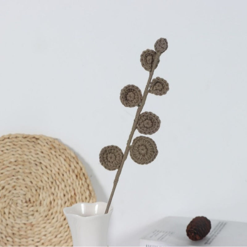 Giftwowo 1PC Eucalyptus Leaves – Handcrafted Yarn Floral Arrangement, Perfect for Living Room & Office Décor, Year-Round Woven Yarn Leaves