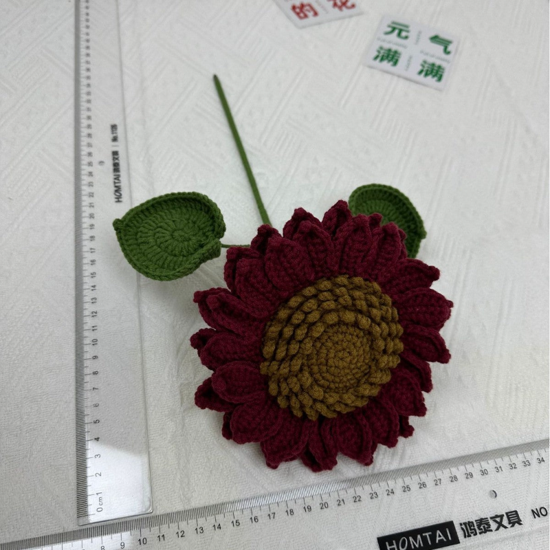 Giftwowo 1PC Handcrafted Double-Layered Sunflower with Seeds – Crochet Faux Flower Bouquet, Handmade Floral Arrangement for Tabletop Décor