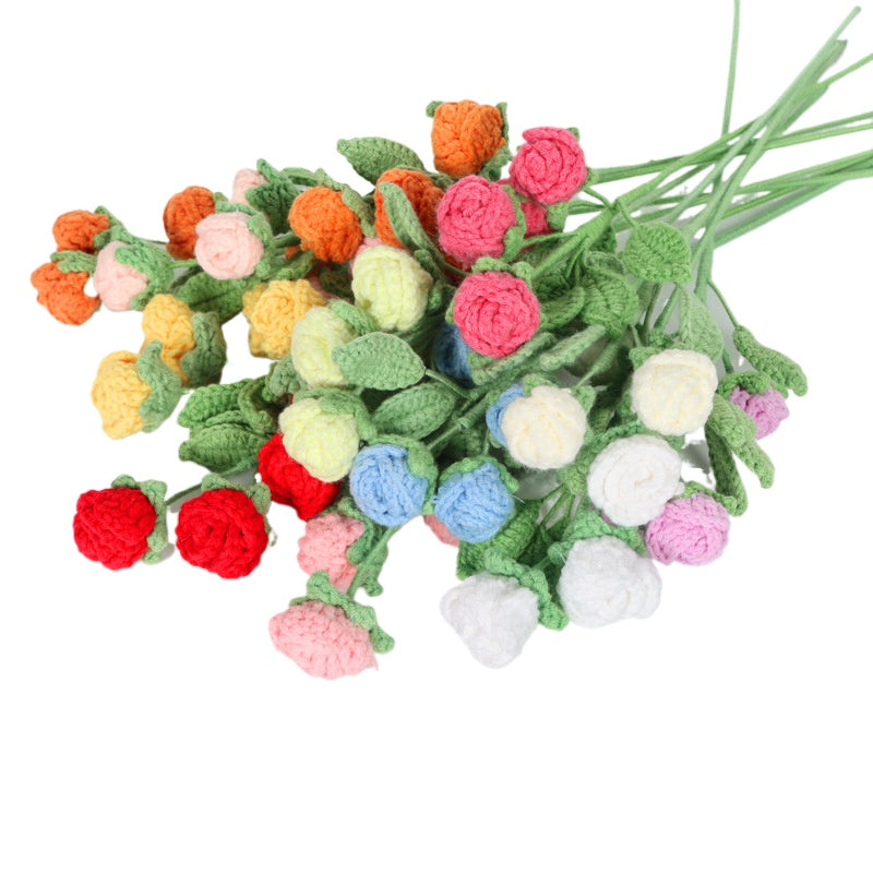 Giftwowo Handmade Multi-Head Bubble Rose Yarn Flower Bouquet - Crochet Faux Roses for Valentine's Day & Qixi Festival Gifts, Handmade Yarn Flowers