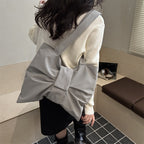 Giftwowo Korean Style Personalized Bowknot Tote Bag, Large Capacity Crossbody Shoulder Bag, Canvas Backpack for College Students