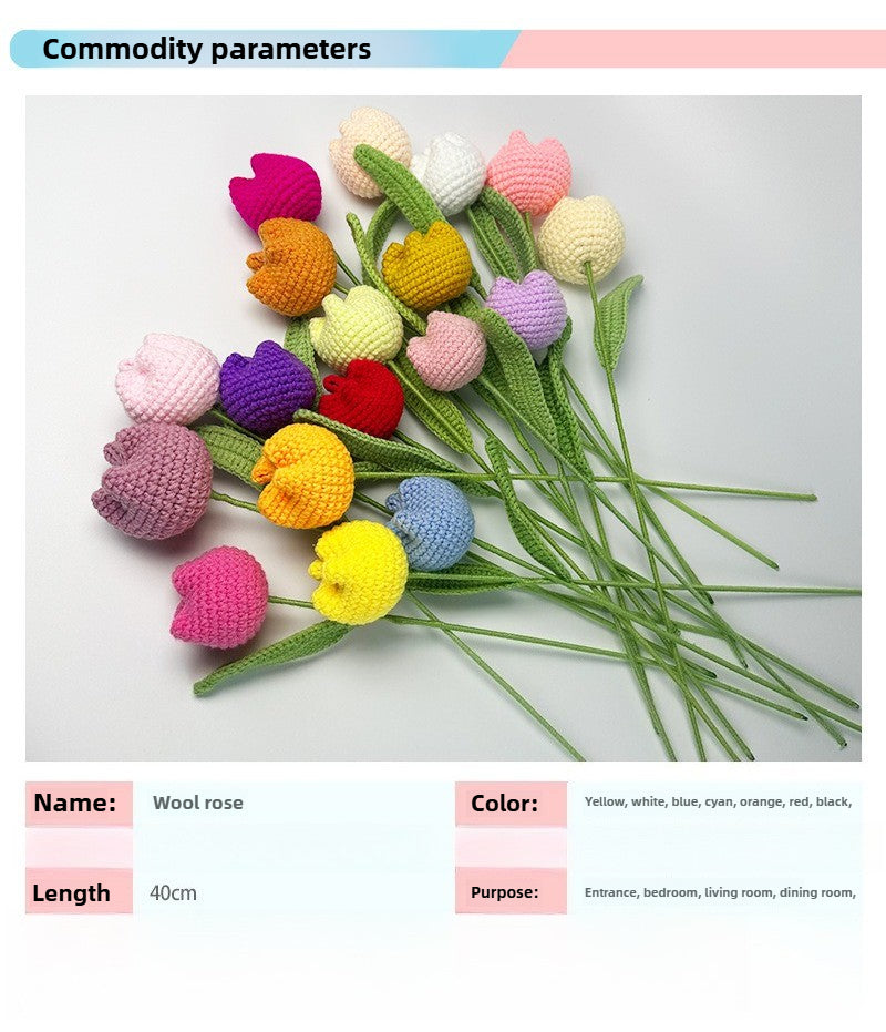 Giftwowo 1PC Chubby Tulip Yarn Flowers – Handcrafted Crochet Tulip Bouquet, Ready-to-Display Handmade Gift, Yarn Flower Arrangement