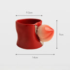 Giftwowo Creative Peach Shaped Handle Mug, Korean INS Cute Heart-shaped Cup Mouth Ceramic Coffee Cup, Modern Household Water Cup
