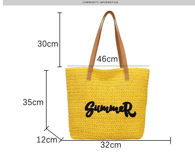 Giftwowo 1PC Minimalist Casual Summer Women's Bag – Large Capacity Woven Tote, Trendy & Versatile Beach Shoulder Bag