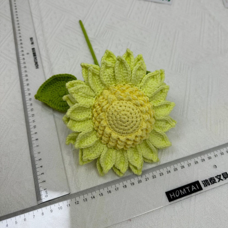 Giftwowo 1PC Handcrafted Double-Layered Sunflower with Seeds – Crochet Faux Flower Bouquet, Handmade Floral Arrangement for Tabletop Décor