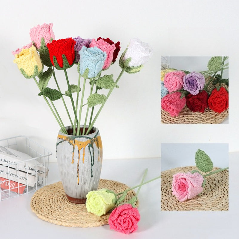 Giftwowo 1PC Hibiscus Handcrafted Yarn Flowers – Ready-to-Display Crochet Bouquet, DIY Handmade Mother's Day Gift