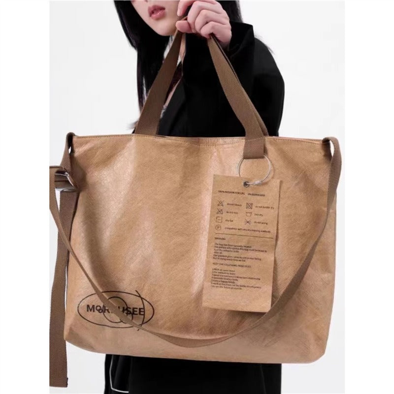 Giftwowo 1PC Custom Paper Bag – Washable Kraft Paper Tote, Crossbody & Shoulder Bag, Logo & Pattern Printing Available