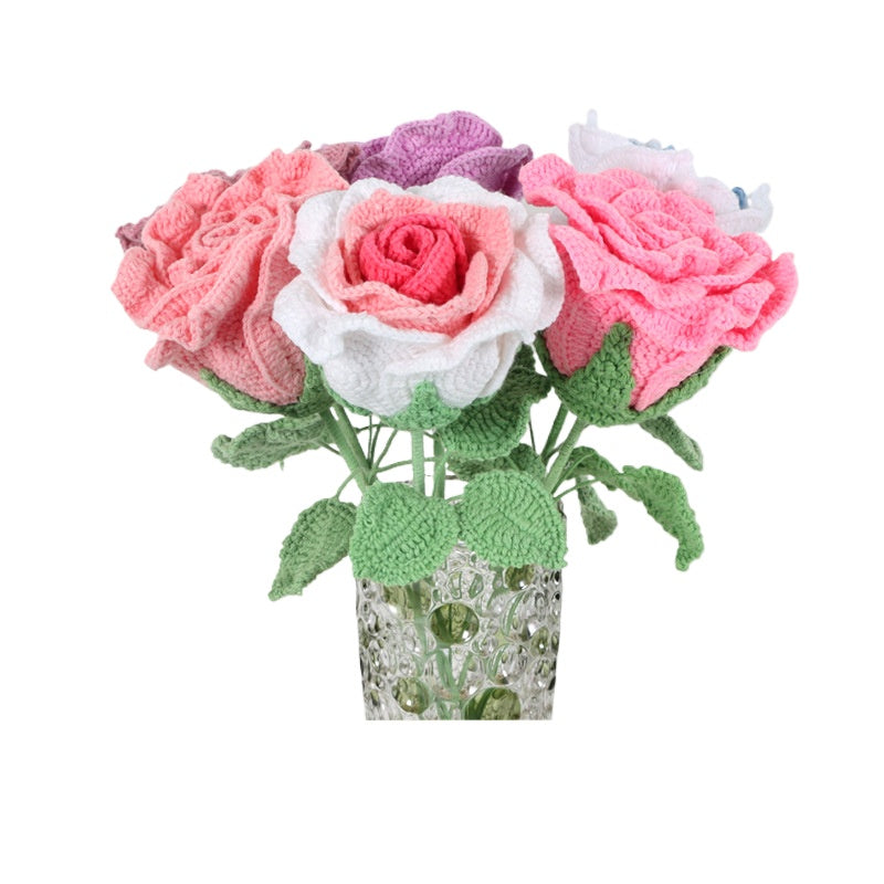 Giftwowo Handmade Yarn Rose Flower – Realistic Crochet Yarn Flowers, Perfect Valentine's Day Gift, Thai Rose Style for Lovers, DIY Knitted Floral Decoration