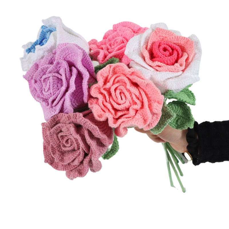 Giftwowo Handmade Yarn Rose Flower – Realistic Crochet Yarn Flowers, Perfect Valentine's Day Gift, Thai Rose Style for Lovers, DIY Knitted Floral Decoration