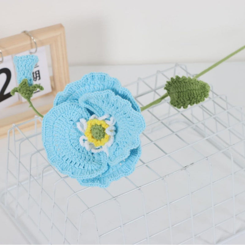 Giftwowo 1PC Handcrafted Yarn Flower Bouquet – Crochet Faux Flower Arrangement with Skirt Edging, Ready-to-Display Yarn Flowers