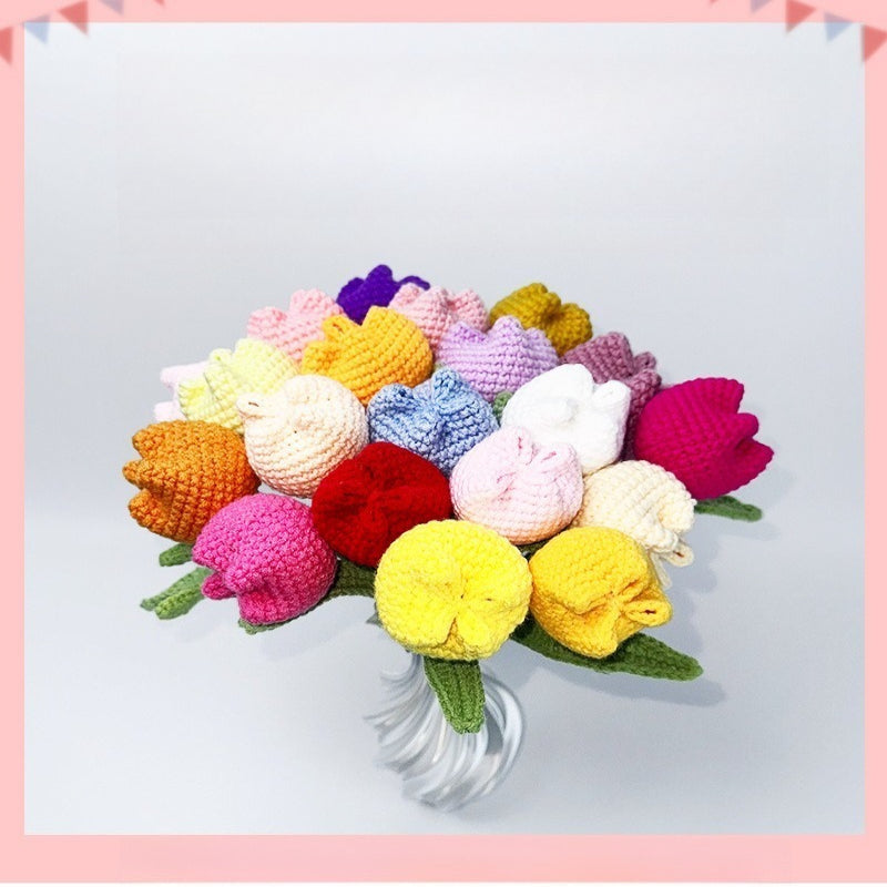 Giftwowo 1PC Chubby Tulip Yarn Flowers – Handcrafted Crochet Tulip Bouquet, Ready-to-Display Handmade Gift, Yarn Flower Arrangement