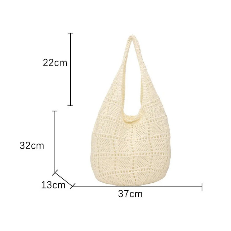 Giftwowo 1PC Forest Style Versatile Knit Shoulder Bag, Thickened Beach Vacation Tote, Woven Net Design, Large Capacity Handbag for Sand and Sea