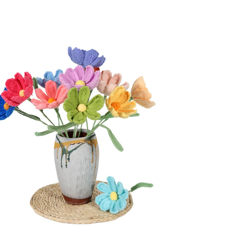 Giftwowo Handmade Yarn Cosmos Flower Bouquet - Faux Crochet Flowers for Home Decor & Creative Desk Ornament, Handmade Yarn Cosmos