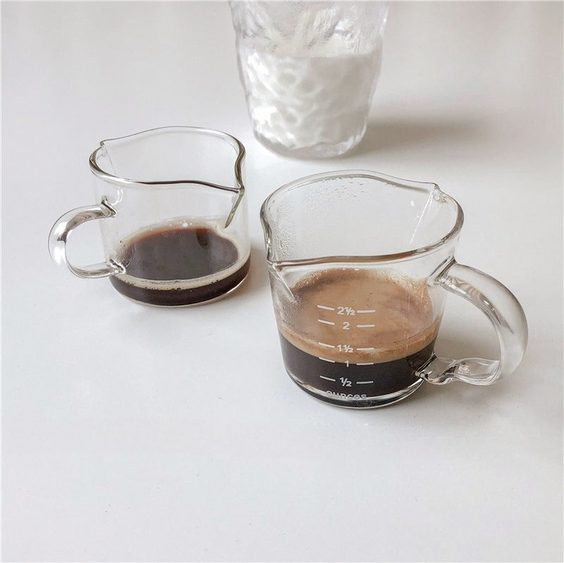 Giftwowo 1PC Spouts Espresso Measuring Cup with Handle 50ml 100ml Glass Coffe Cup Liquid Glasses Barista Tools
