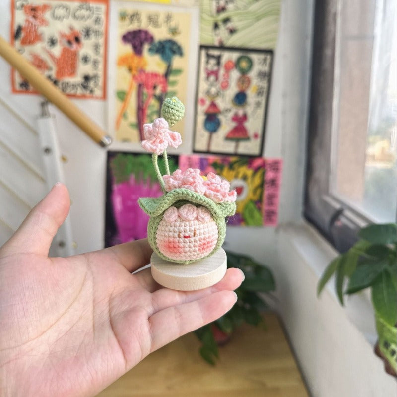 Giftwowo Handmade Crochet Lotus Pom-Pom Flower Bouquet, Yarn Woven Decorative Piece, Perfect Gift for Any Occasion