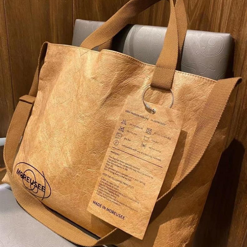 Giftwowo 1PC Custom Paper Bag – Washable Kraft Paper Tote, Crossbody & Shoulder Bag, Logo & Pattern Printing Available