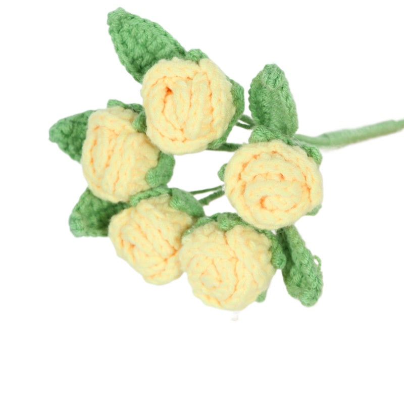 Giftwowo Handmade Multi-Head Bubble Rose Yarn Flower Bouquet - Crochet Faux Roses for Valentine's Day & Qixi Festival Gifts, Handmade Yarn Flowers