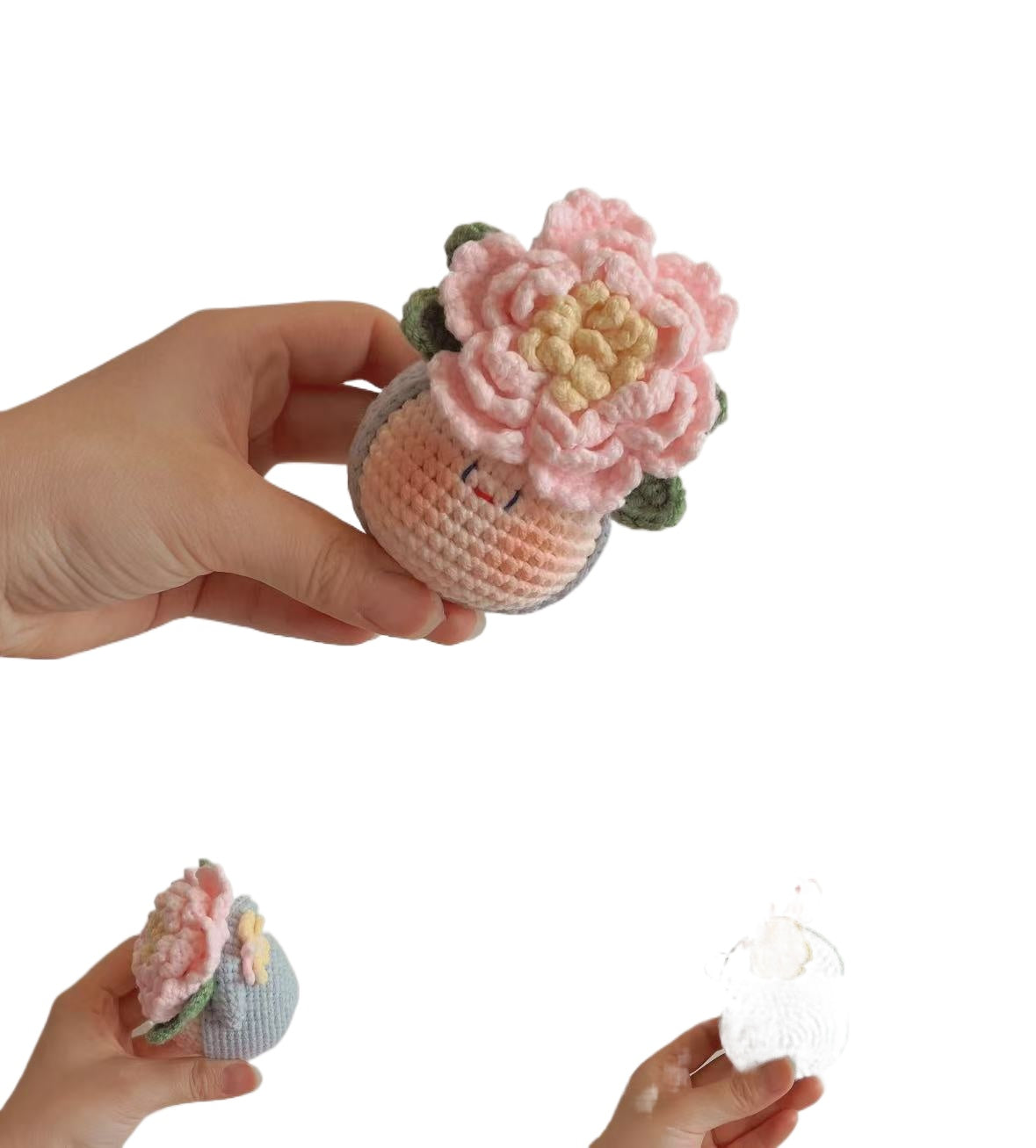 Giftwowo Finished Knitted Crochet Flower Pom-Pom Ornament, Handmade Unique Gift for Valentine's Day and Teacher's Day