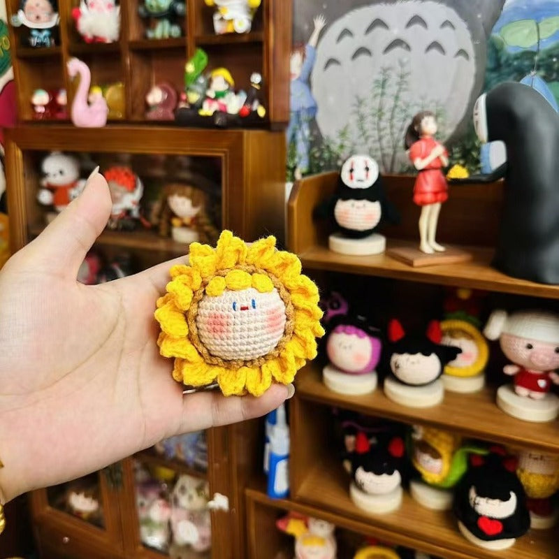 Giftwowo Sunflower Dumpling Keychain – Handmade Yarn Crochet Plush Doll, Blind Box / Blind Bag Plush Ornament, Cute Hanging Figure