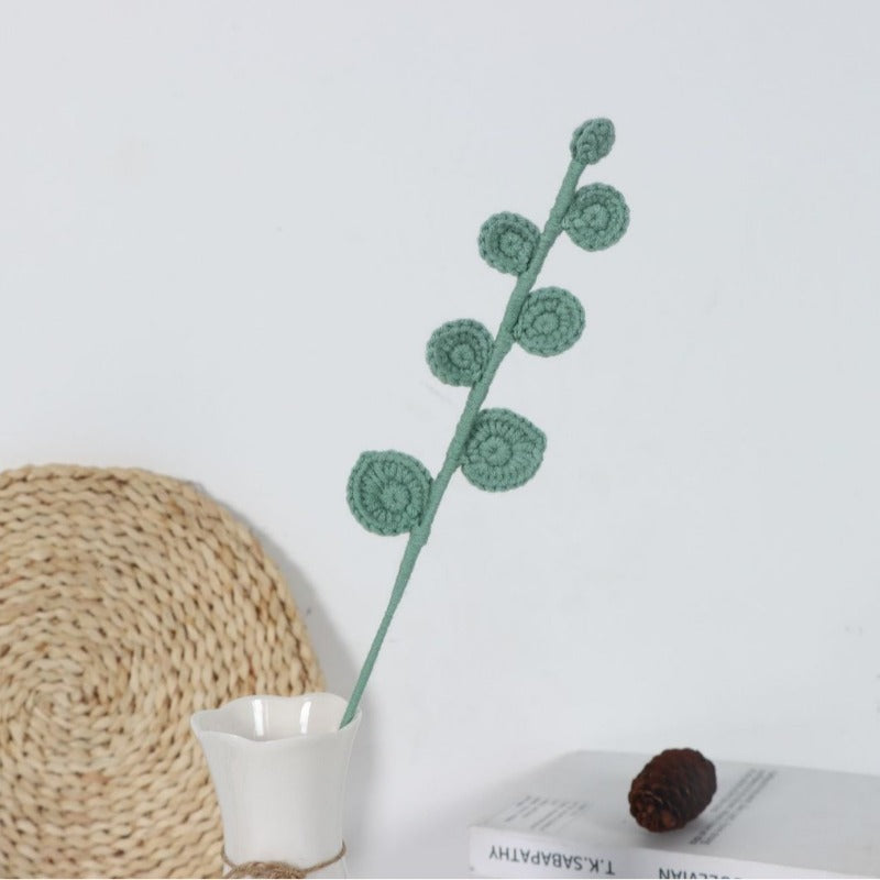 Giftwowo 1PC Eucalyptus Leaves – Handcrafted Yarn Floral Arrangement, Perfect for Living Room & Office Décor, Year-Round Woven Yarn Leaves