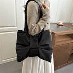 Giftwowo Korean Style Personalized Bowknot Tote Bag, Large Capacity Crossbody Shoulder Bag, Canvas Backpack for College Students