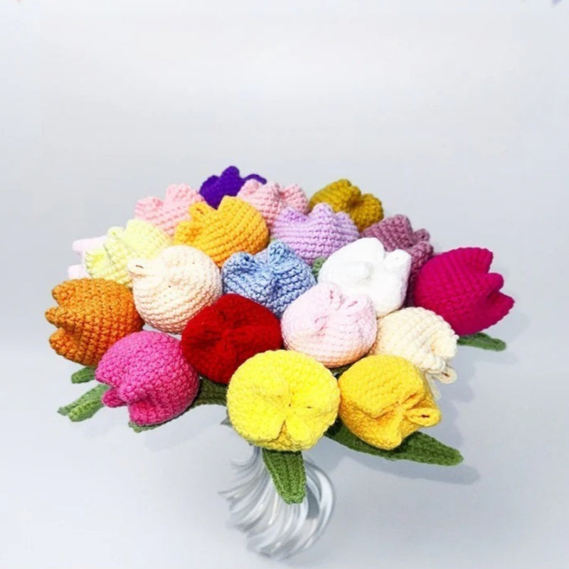 Giftwowo 1PC Chubby Tulip Yarn Flowers – Handcrafted Crochet Tulip Bouquet, Ready-to-Display Handmade Gift, Yarn Flower Arrangement