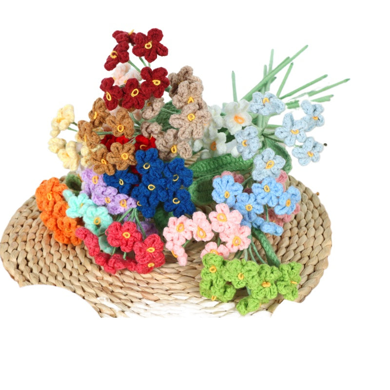 跨境勿忘我毛线编织花束成品家居摆件装饰节日礼物手工编织勿忘我