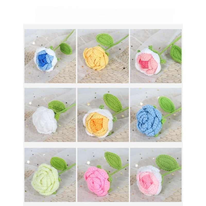 Giftwowo 1PC Finished Knitting Crochet, Rose Flowers Wedding Bridal Artificial Flowers Valentine's Day Gift Birthday Party Home Table Decor
