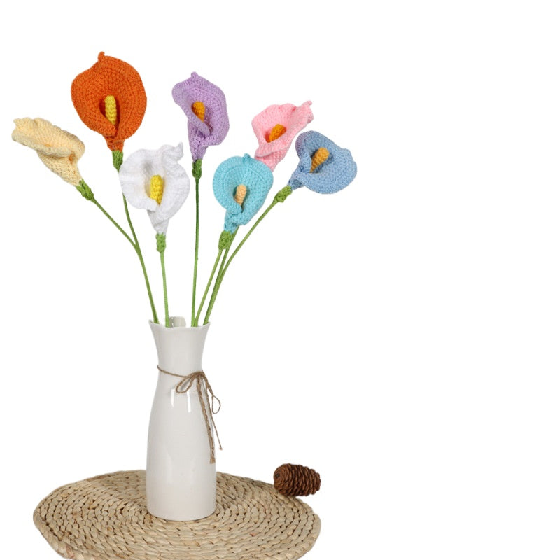 Giftwowo Handmade Crochet Calla Lily Yarn Flower - Faux Yarn Eternal Flower for Home Decor, Handcrafted Calla Lily Crochet Art