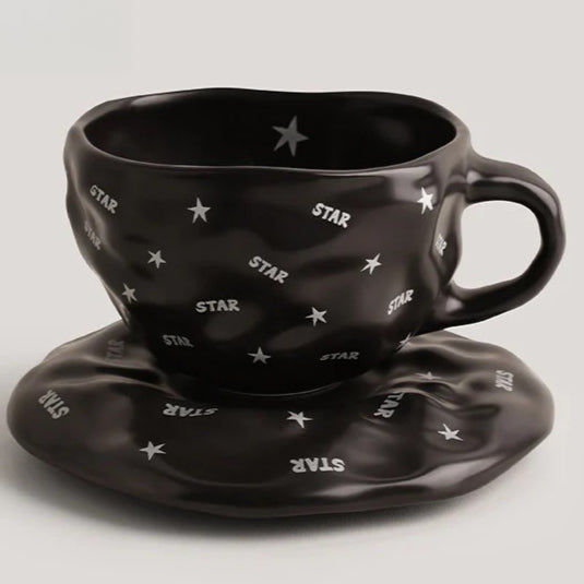 Giftwowo 1PC Irregular Ceramic Coffee Cup and Saucer Afternoon Teacup Office Home Milk Cup Water Cups for Gifts