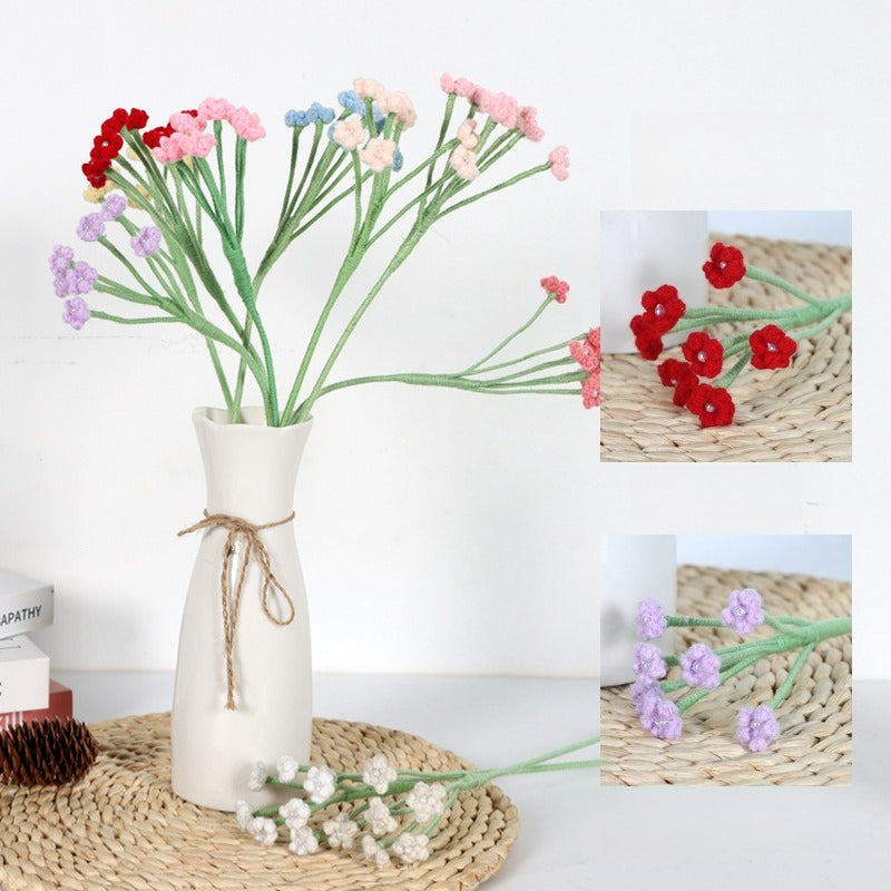 Giftwowo 1PC Baby's Breath Handcrafted Yarn Crochet Bouquet – Handmade Flower Arrangement, Faux Flowers for Gifts, Perfect for Valentine's Day & Qixi