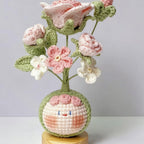 Giftwowo Finished Knitted Crochet Flower Pom-Pom Ornament, Handmade Unique Gift for Valentine's Day and Teacher's Day