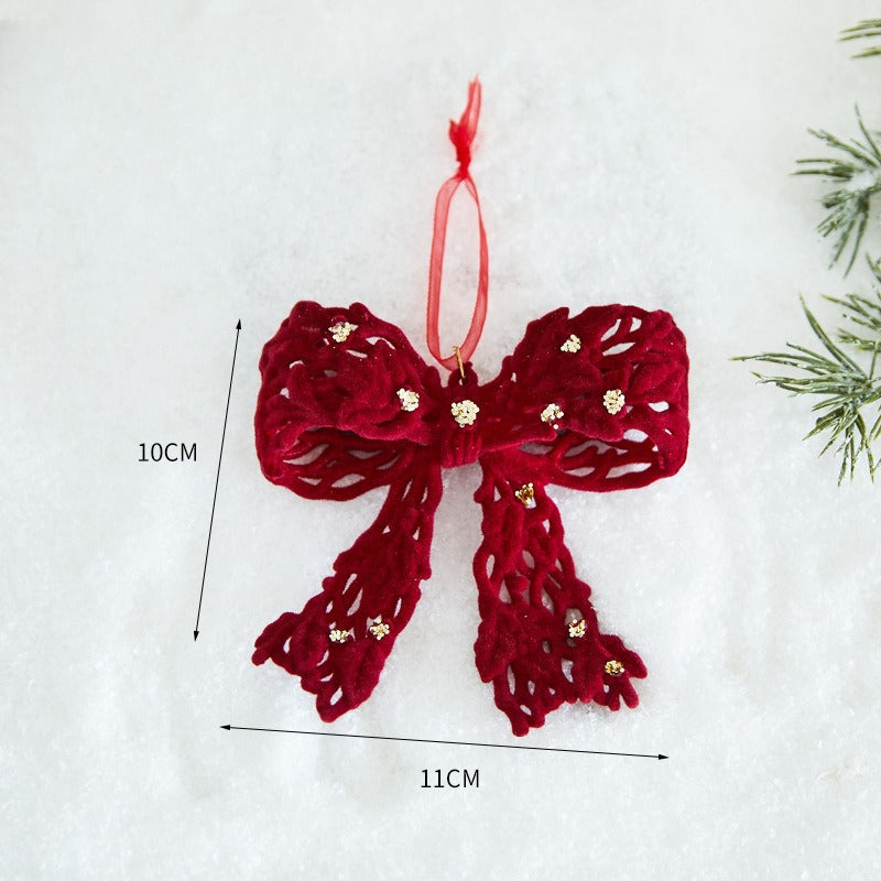 Giftwowo 1PC Wine Red Velvet Christmas Tree Pendant Xmas Tree Holiday Decor Garland Bow Pendant Christmas Festival Gift