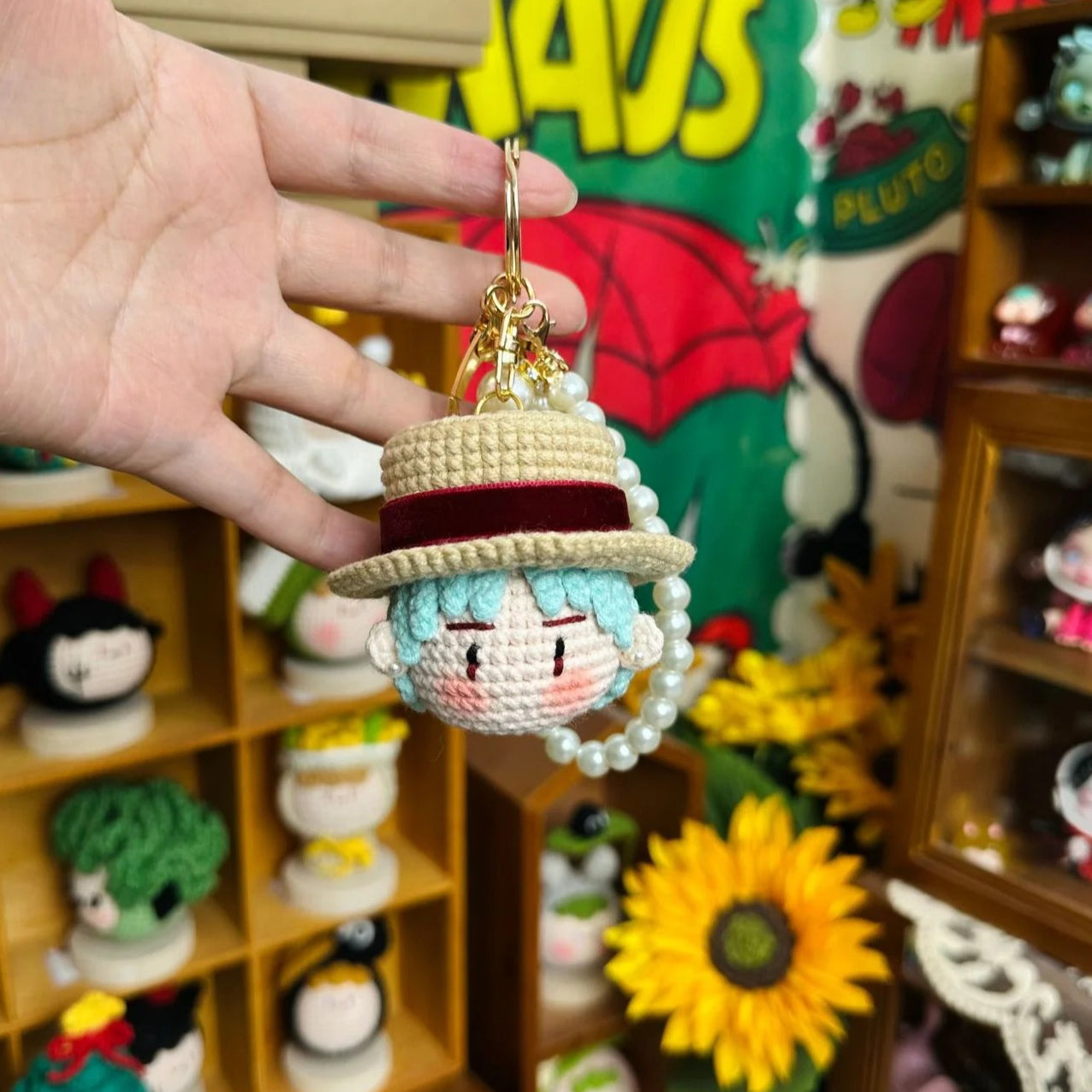 Giftwowo 1PC Handmade Crochet Yarn Doll Keychain, Figurine, Headband, Car Charm, Hair Accessory