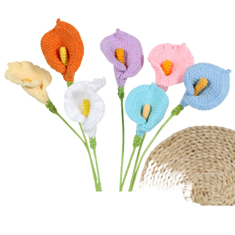 Giftwowo Handmade Crochet Calla Lily Yarn Flower - Faux Yarn Eternal Flower for Home Decor, Handcrafted Calla Lily Crochet Art