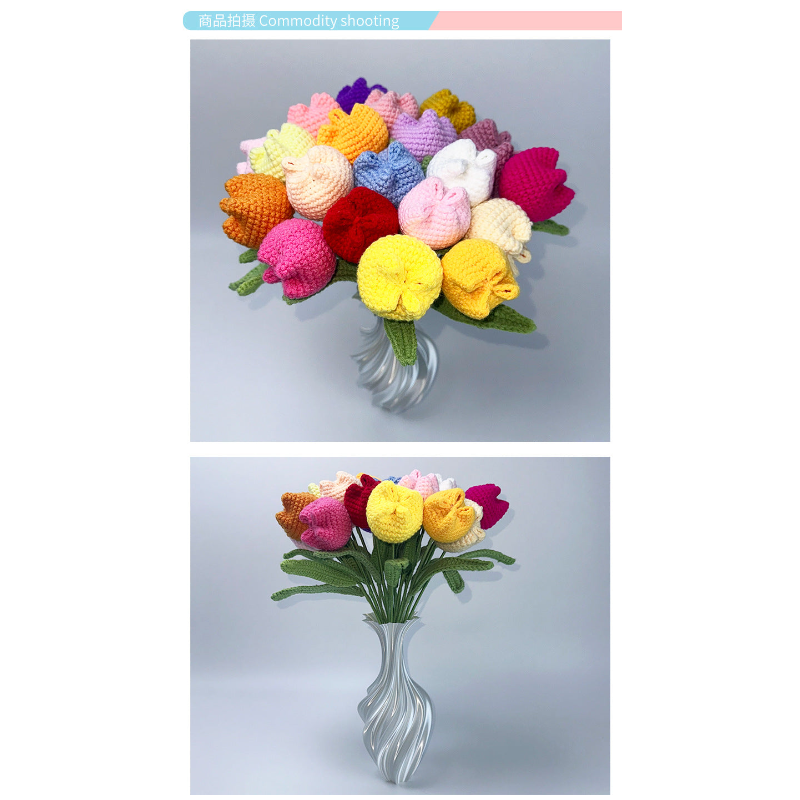Giftwowo 1PC Chubby Tulip Yarn Flowers – Handcrafted Crochet Tulip Bouquet, Ready-to-Display Handmade Gift, Yarn Flower Arrangement