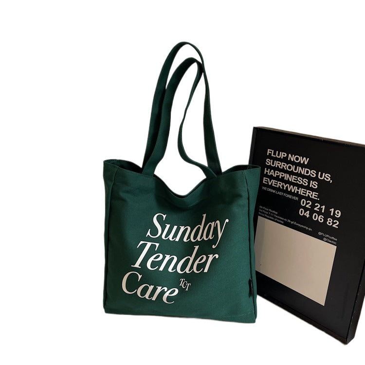 Giftwowo 1PC Letter Print Shoulder Bag – Large Capacity Canvas Tote, Women's Simple & Stylish Bag for Commuting, Shopping & Outdoor