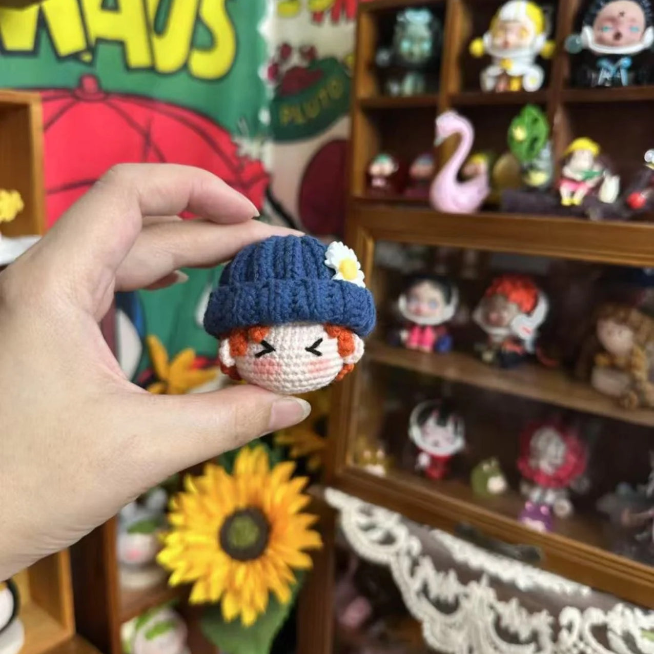 Giftwowo 1PC Handmade Crochet Yarn Doll Keychain, Figurine, Headband, Car Charm, Hair Accessory