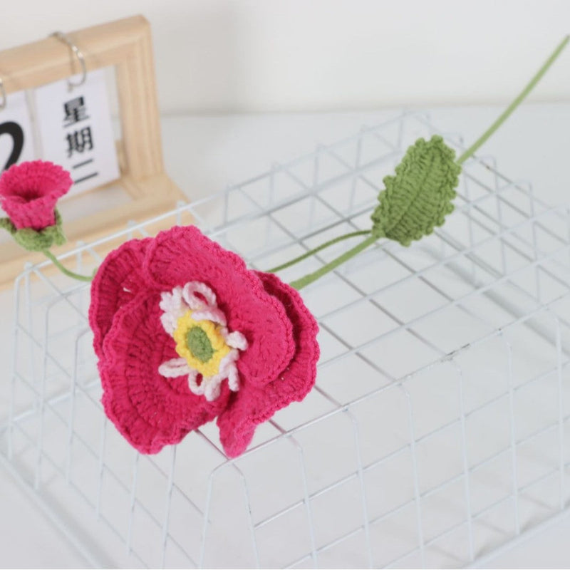 Giftwowo 1PC Handcrafted Yarn Flower Bouquet – Crochet Faux Flower Arrangement with Skirt Edging, Ready-to-Display Yarn Flowers