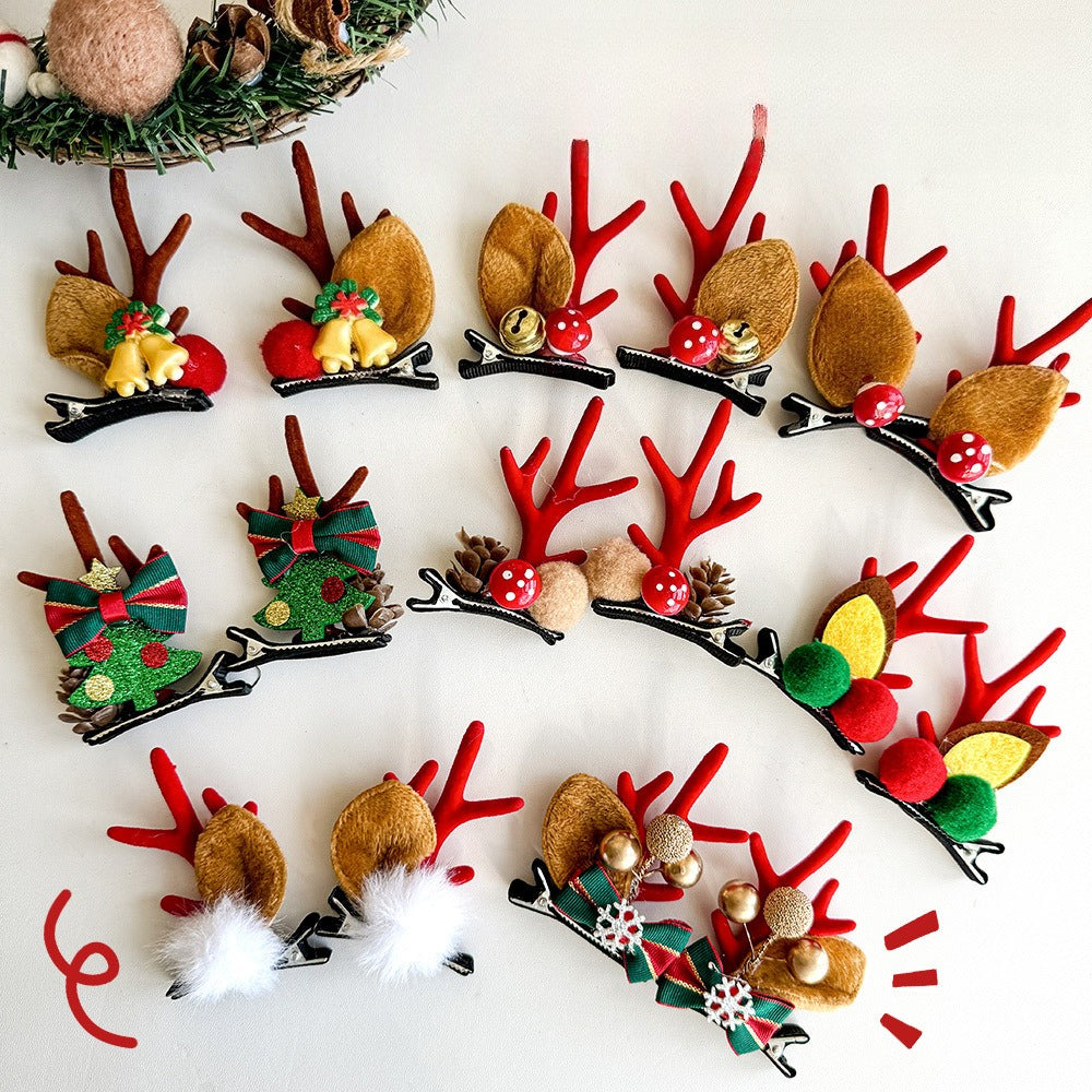 Giftwowo 1PC Cute Christmas Reindeer Antler Hair Clip – Cartoon Faux Deer Antlers for Kids, Magical and Sweet Christmas Headpiece