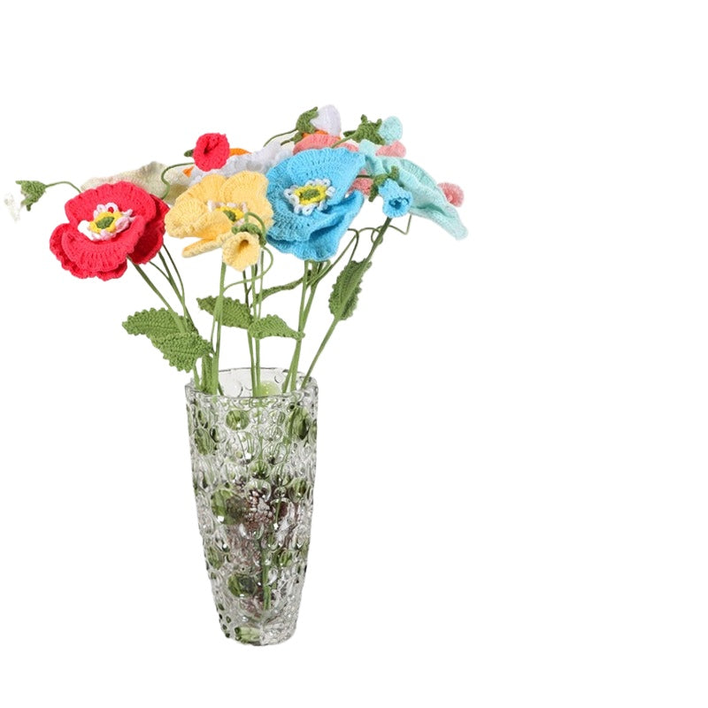 Giftwowo 1PC Handcrafted Yarn Flower Bouquet – Crochet Faux Flower Arrangement with Skirt Edging, Ready-to-Display Yarn Flowers