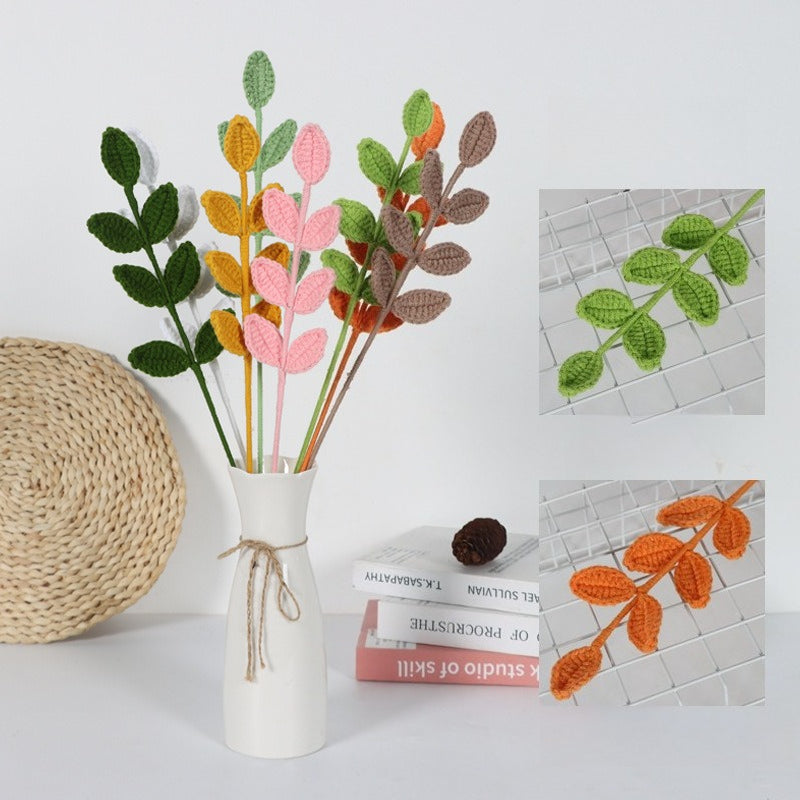 Giftwowo 1PC Eucalyptus Leaves – Handcrafted Yarn Floral Arrangement, Perfect for Living Room & Office Décor, Year-Round Woven Yarn Leaves