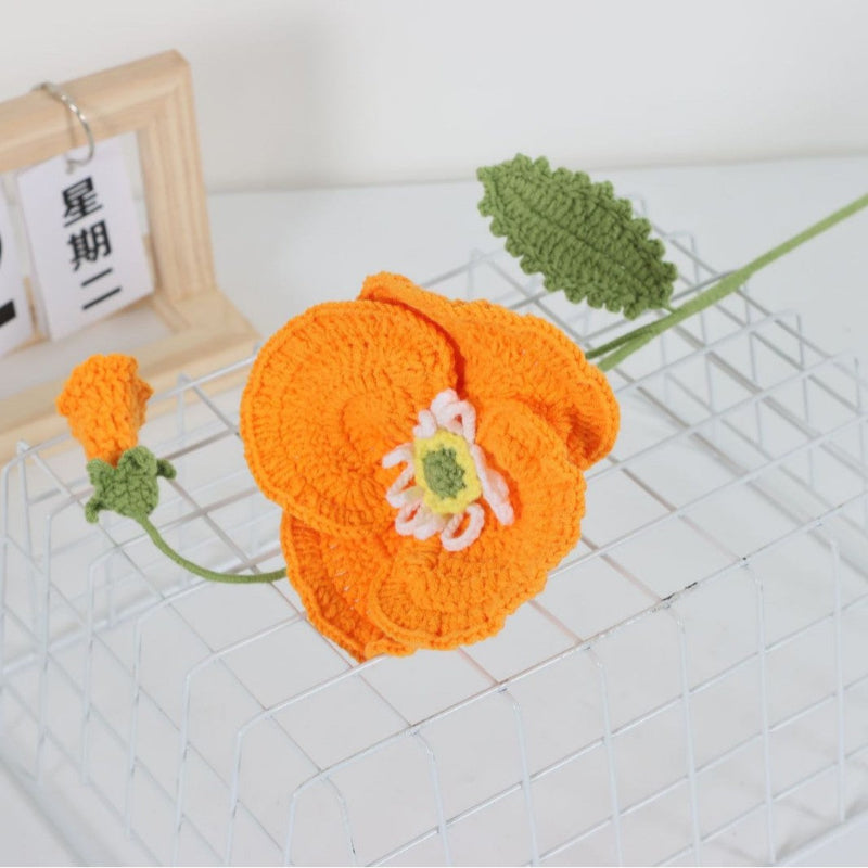 Giftwowo 1PC Handcrafted Yarn Flower Bouquet – Crochet Faux Flower Arrangement with Skirt Edging, Ready-to-Display Yarn Flowers