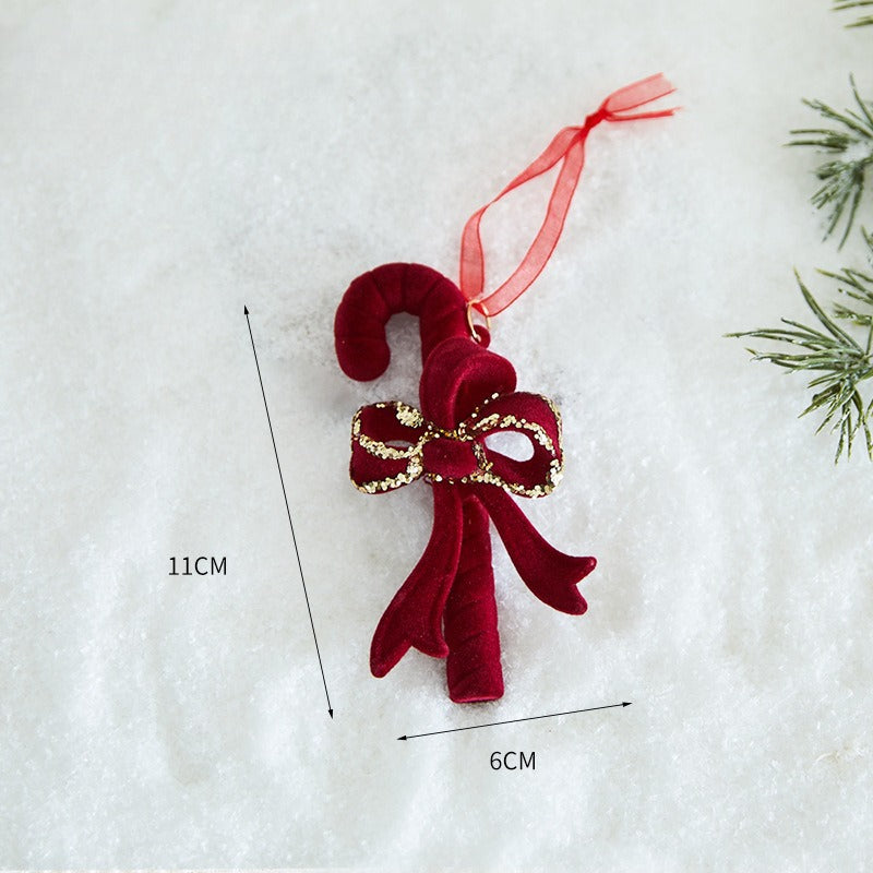 Giftwowo 1PC Wine Red Velvet Christmas Tree Pendant Xmas Tree Holiday Decor Garland Bow Pendant Christmas Festival Gift