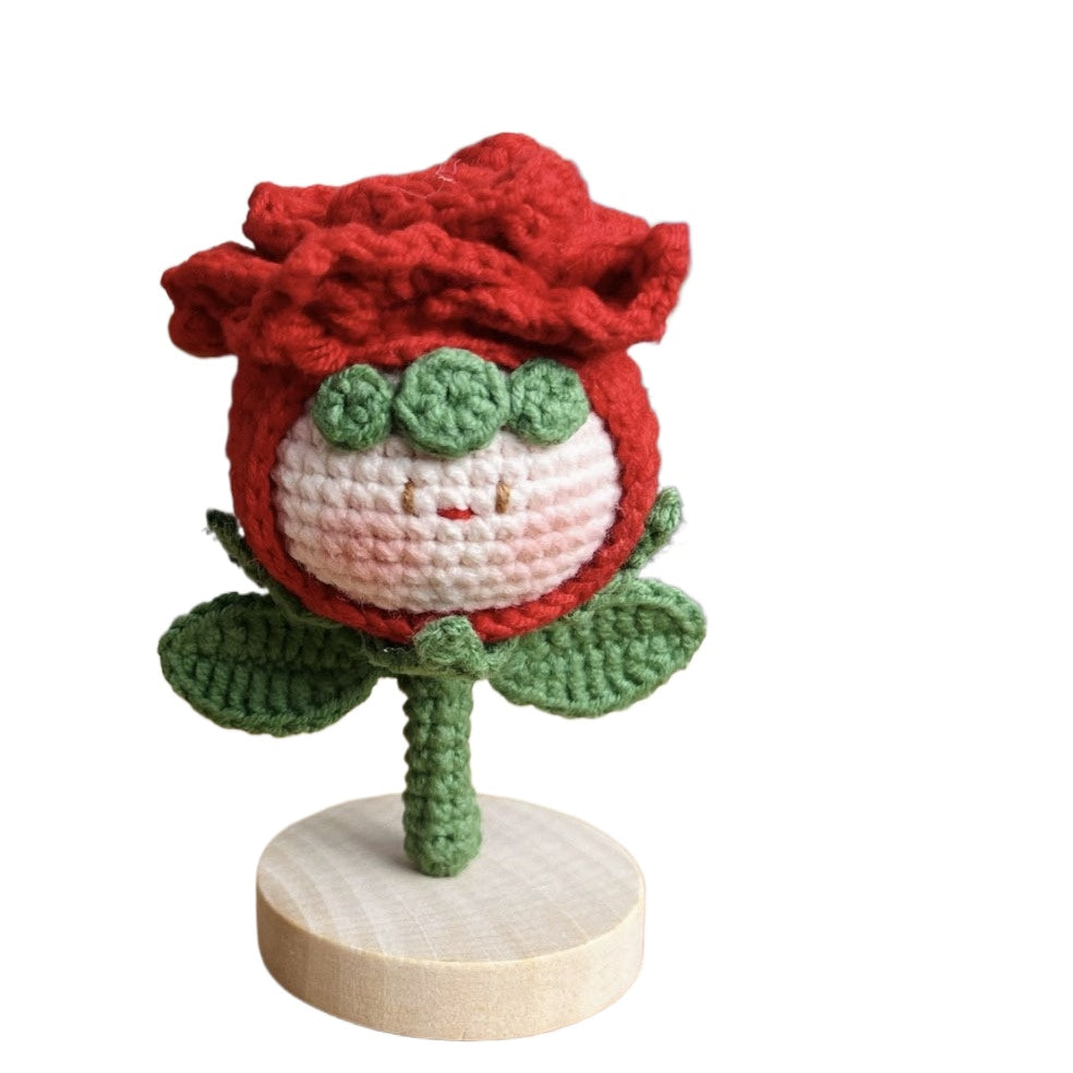 Giftwowo Finished Knitted Crochet Flower Pom-Pom Ornament, Handmade Unique Gift for Valentine's Day and Teacher's Day
