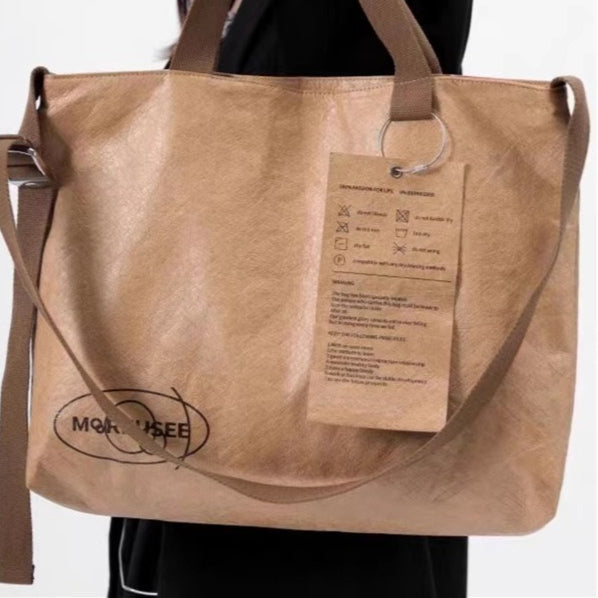 Giftwowo 1PC Custom Paper Bag – Washable Kraft Paper Tote, Crossbody & Shoulder Bag, Logo & Pattern Printing Available