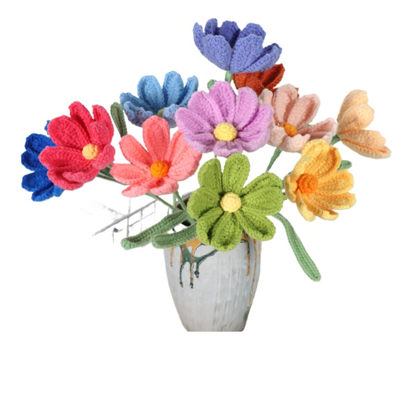 Giftwowo Handmade Yarn Cosmos Flower Bouquet - Faux Crochet Flowers for Home Decor & Creative Desk Ornament, Handmade Yarn Cosmos